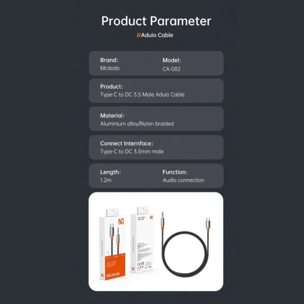 کابل تبديل جک AUX به TYPE-C برند مکدودو مدل CA-0820