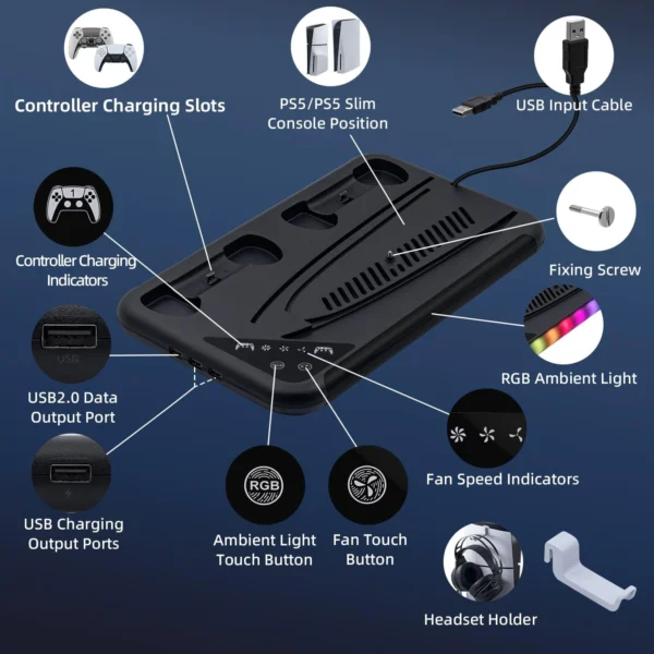 استند فن چراغ دار PS5 اسليم