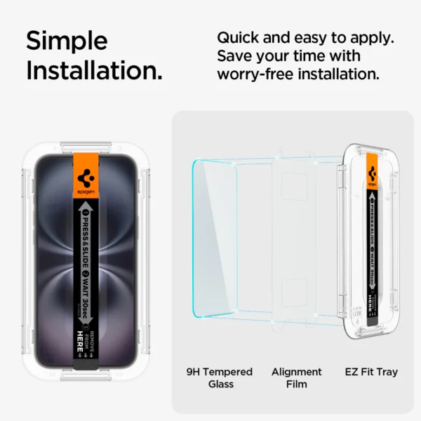 گلس آیفون 16 برند SPIGEN مدل TR EZFIT | شفاف 