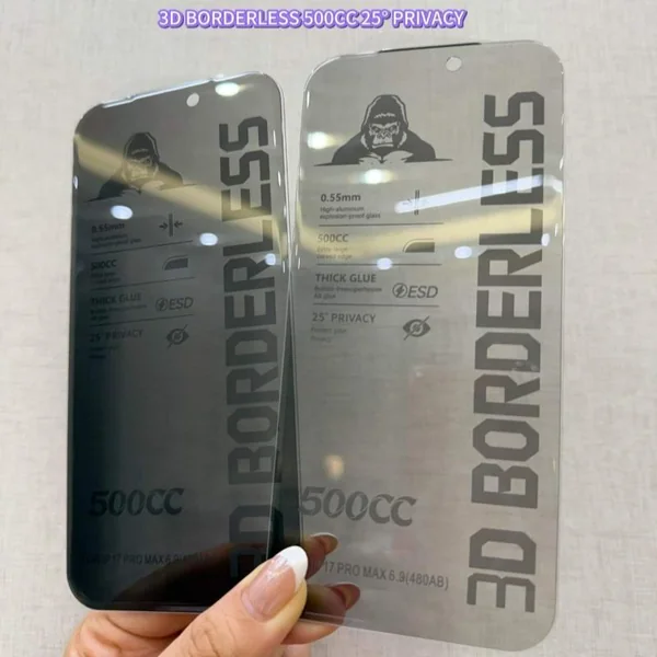 2 black king kong 500cc 25 privacy 3d borderless tempered glass screen protector privacy effect handheld demo